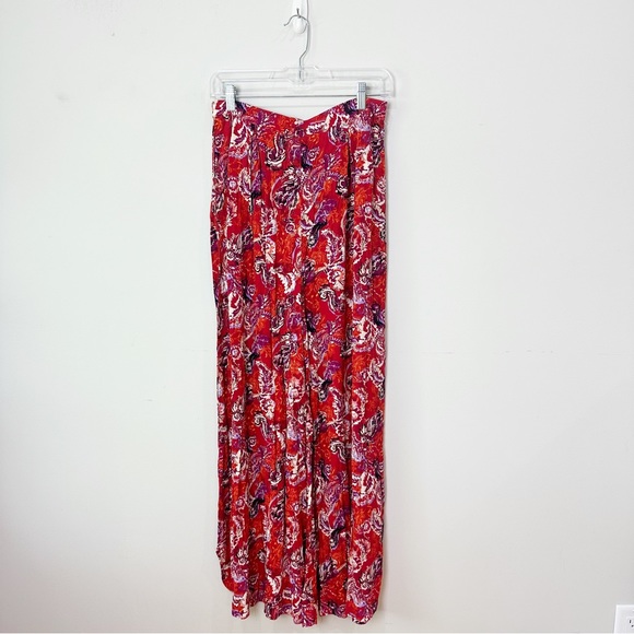Free People Paisley Flowy Pant Red Wide Leg - Picture 3 of 11